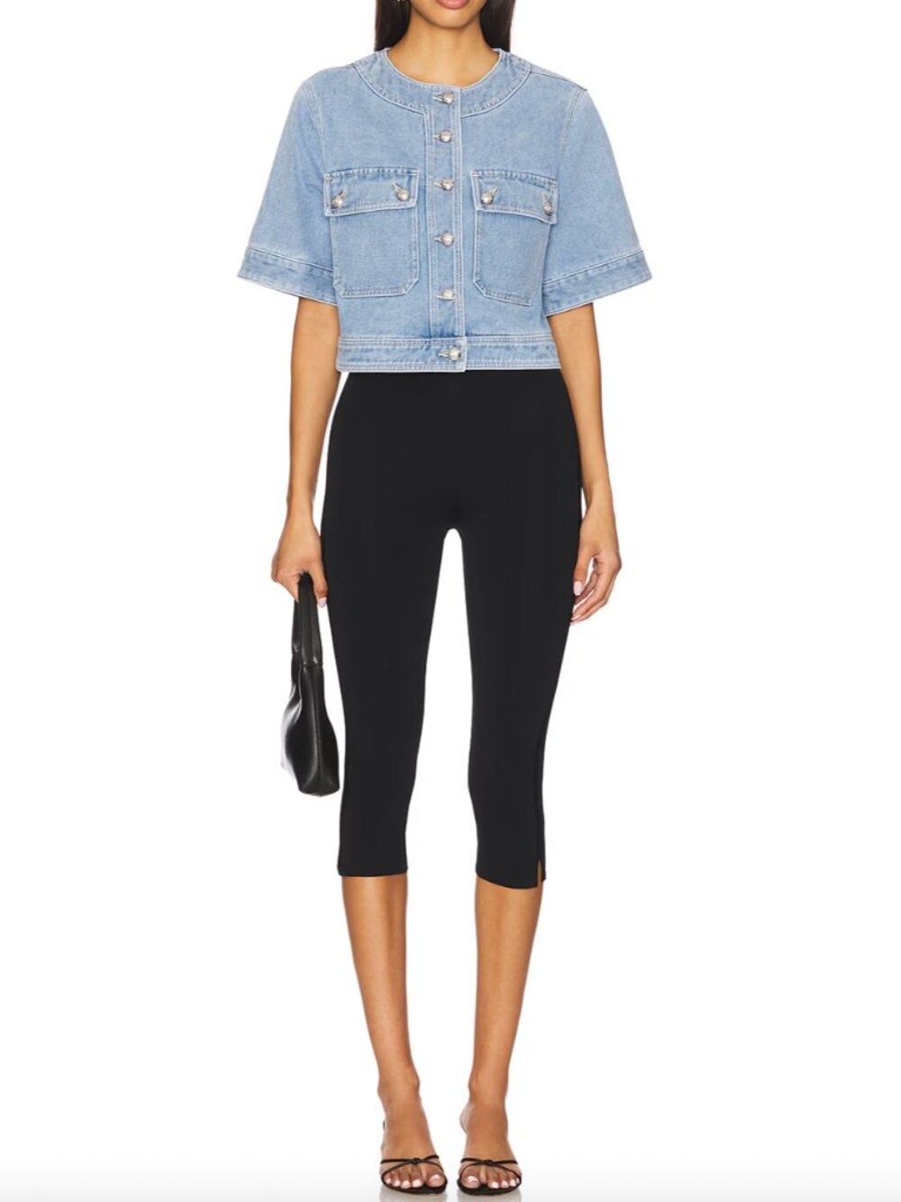 $428 NWT Veronica Beard Blue Denim Elias Short Sleeve Crop Jacket size XS